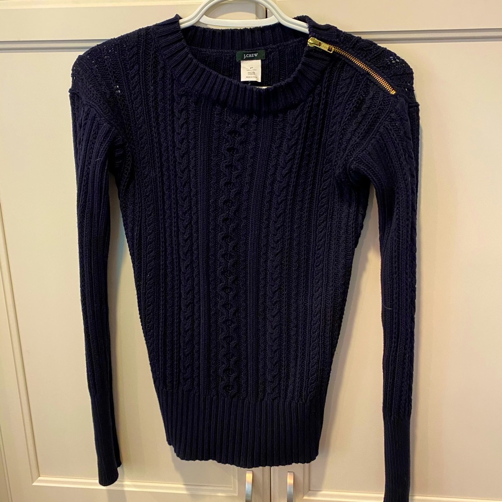 Jcrew cable sweater with shoulder zip